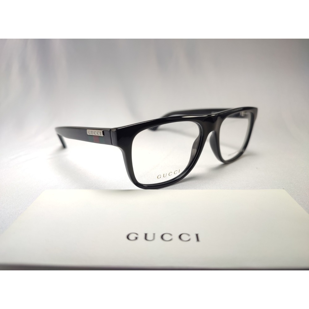 Gucci GG1117O 001 Black Acetate Rectangle Eyeglass Frames Italy 56-17-145